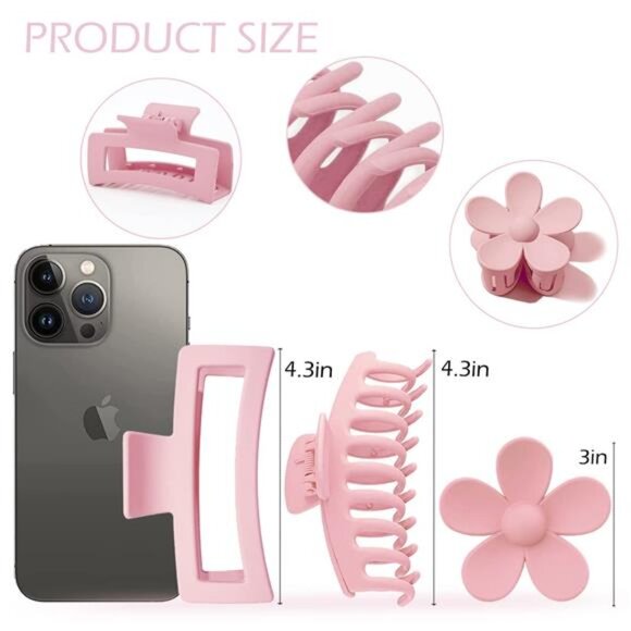 Large Hair Claw Clips 12 Pack, Flower Hair Clips for Thin Hair, Big Square main image 6